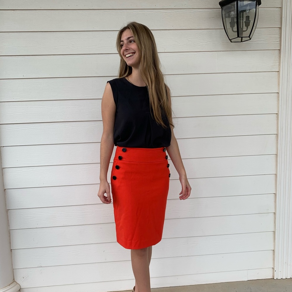Orange Loft skirt with button front. Pencil skirt.